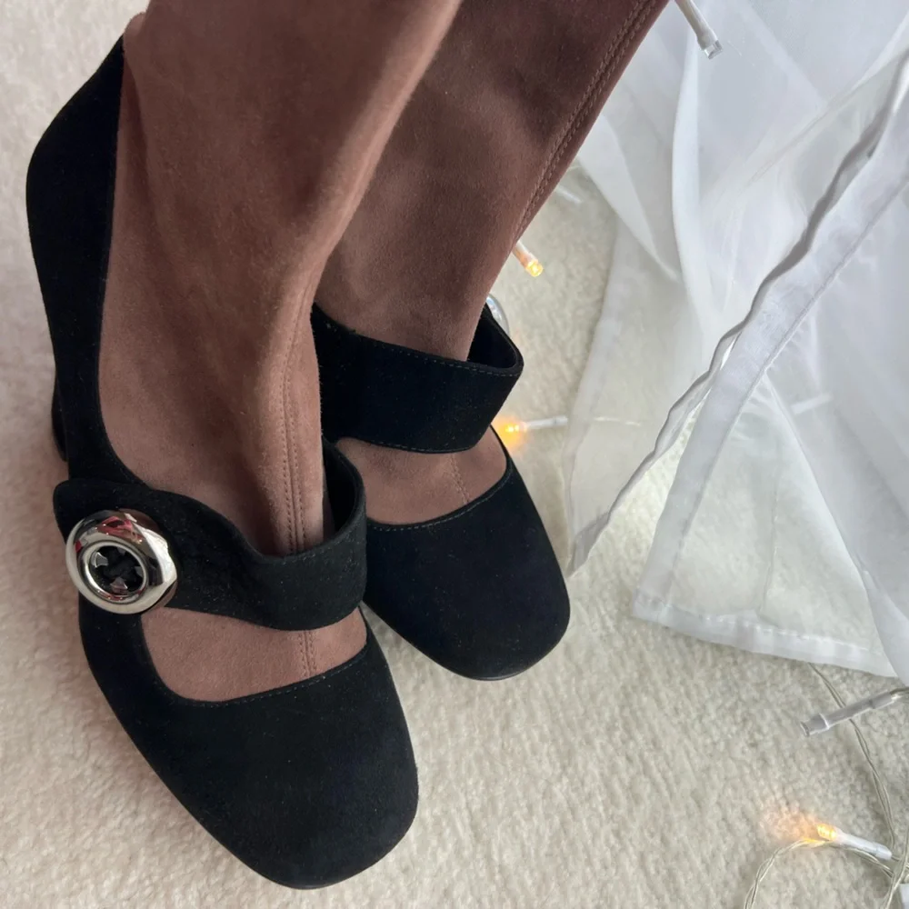 Prada Runway Knee High Suede Blush Pink Black High Heels Sock Boot Trompe L'oeil - Picture 10 of 14